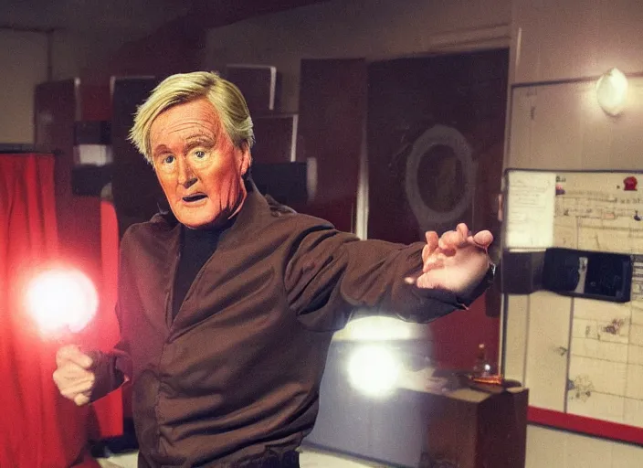 Prompt: action shot of ken barlow from coronation Street performing a hadouken like round from Street fighter, realistic, detailed, cinematic, concept art, digital art,