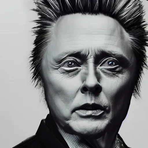 Image similar to photorealistic, portrait, super saiyan christopher walken