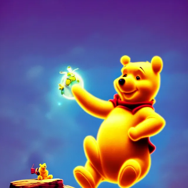 Prompt: epic professional digital art eports logo of Winnie the Pooh, best on artstation, cgsociety, wlop, Behance, pixiv, astonishing, impressive, outstanding, epic, cinematic, stunning, gorgeous, concept artwork, much detail, much wow, masterpiece.