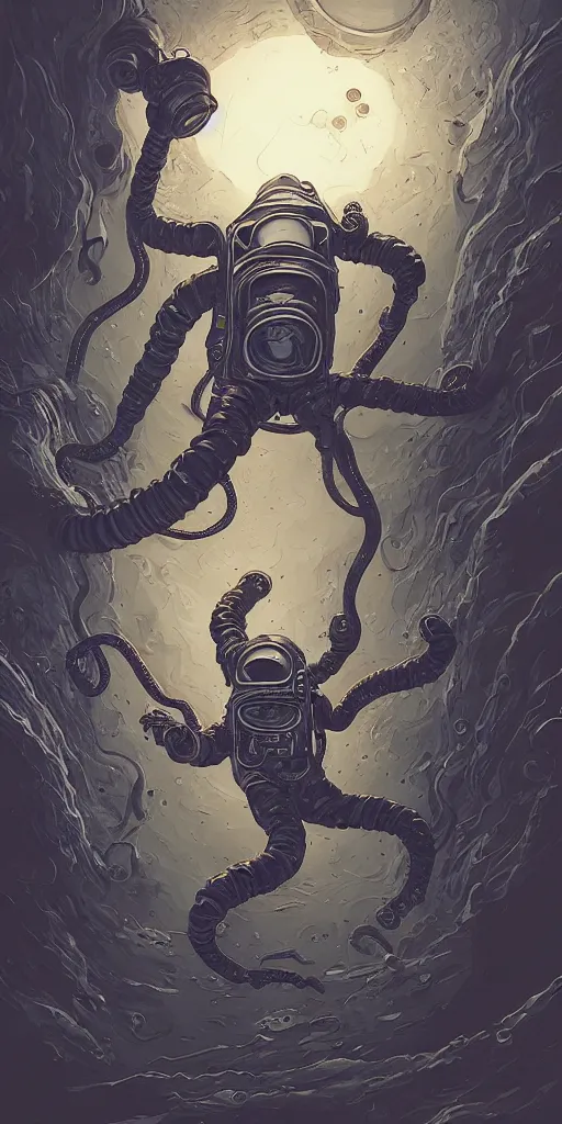 Image similar to eldritch astronaut with tentacle arms, style of james jean and laurie greasley and greg rutkowski, dynamic composition, dramatic lighting, hyper - realistic, ultra detailed, 8 k