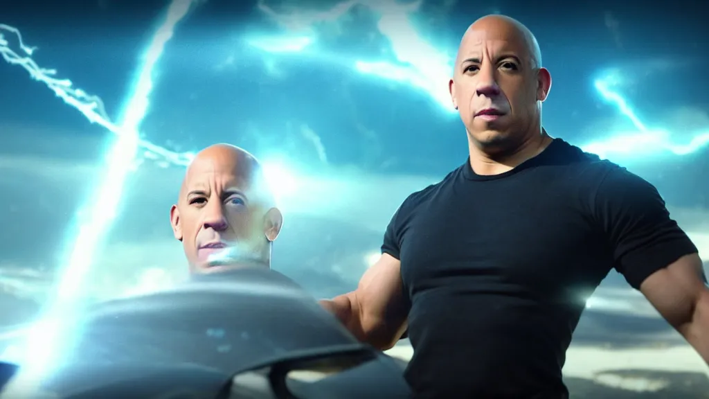 Prompt: extreme wide shot of vin diesel as saitama!!! throwing!!! a car!!!!!!!!!! into space, ultra realistic, lens flare, atmosphere, glow, detailed, intricate, full of colour, cinematic lighting, trending on artstation, 4 k, hyperrealistic, focused, extreme details, unreal engine 5, cinematic, masterpiece