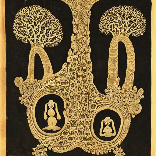 Image similar to intricate, fractal, adam!, eve! and the snake! next to the tree of knowledge!, hindu scripts, circa 2 0 0 bc