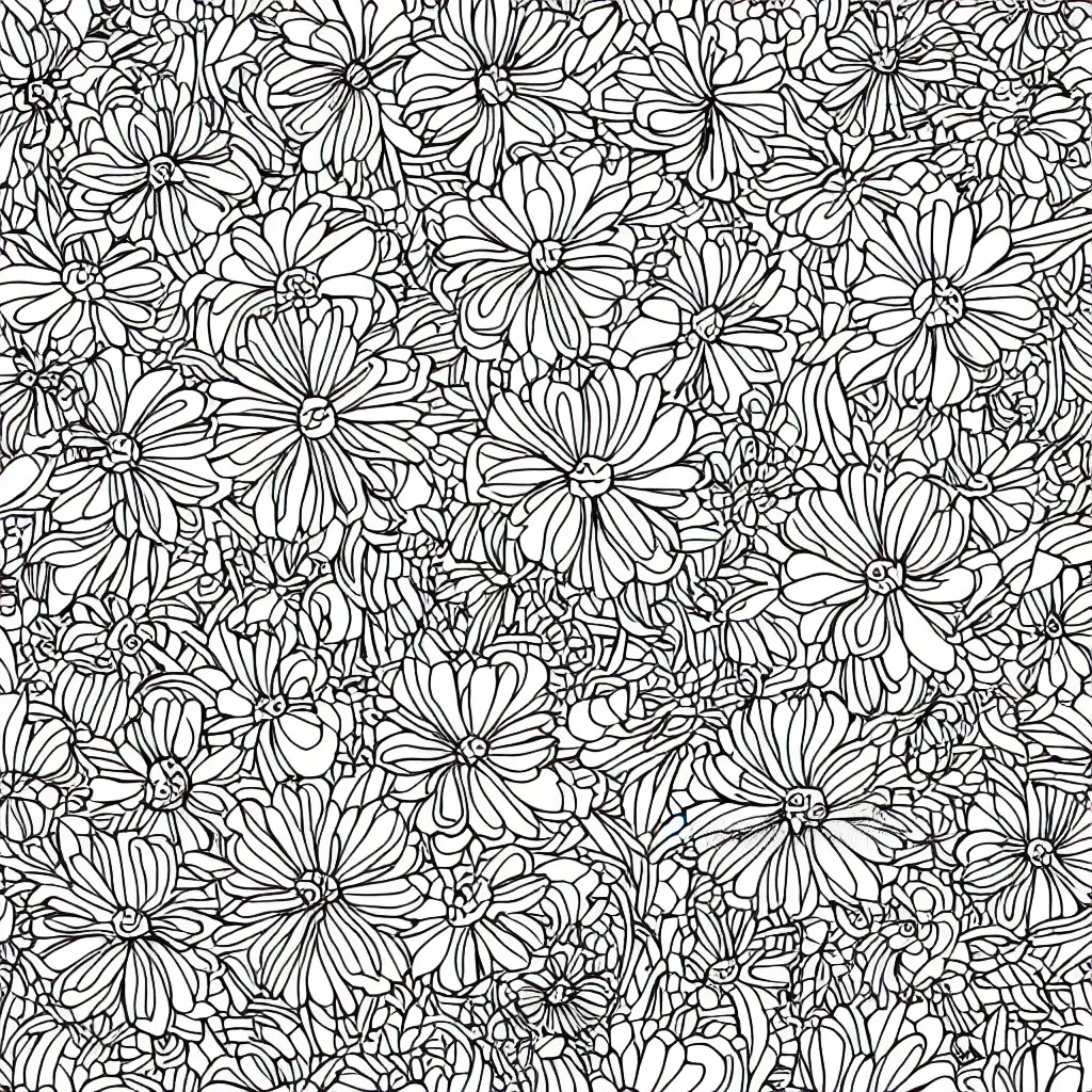 Prompt: floral flower garden line art, coloring book, vector illustration, high quality, black and white, bold lines,