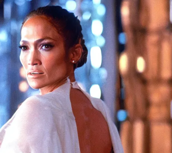 Image similar to a movie still of jennifer lopez as princess leigha in the movie star wars