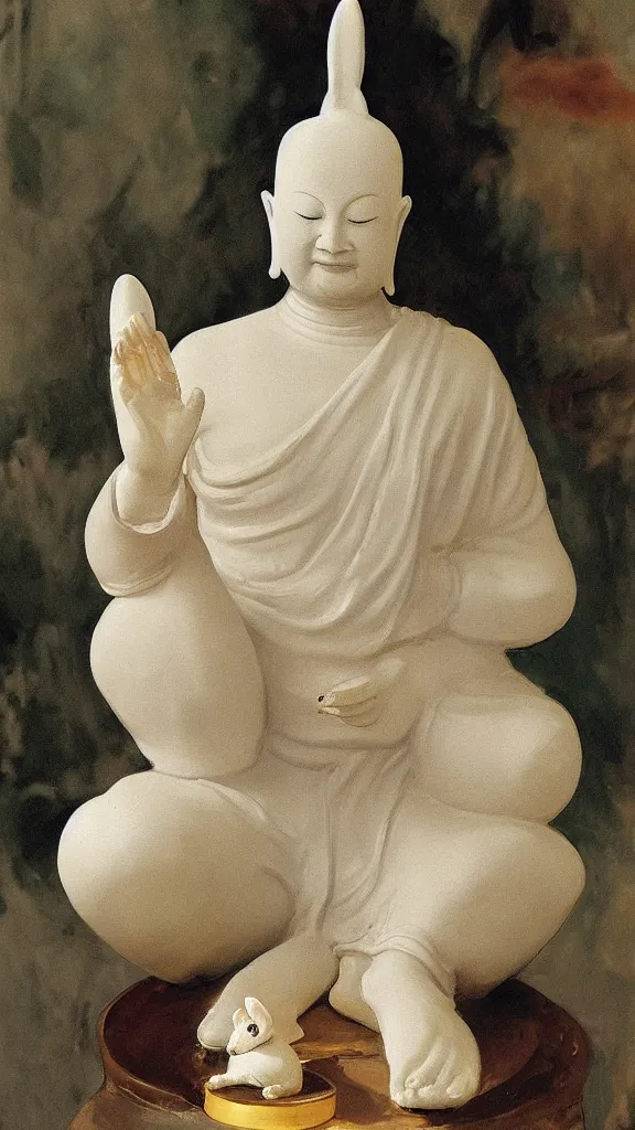 Image similar to porcelain budda statue having rabbit ears painted by john singer sargent