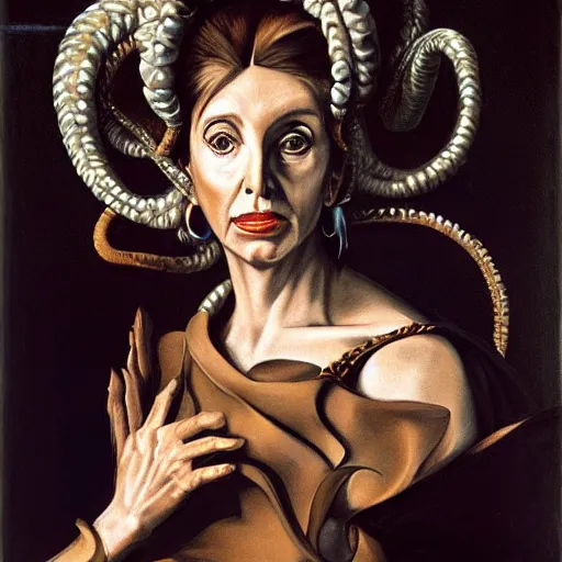 Image similar to Portrait of Nancy pelosi as Medusa in style of Caravaggio