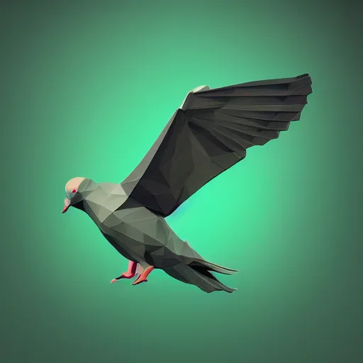 Image similar to isometric, vector, low poly, cgsociety, a green dove, black background, volumetric lighting, digital art