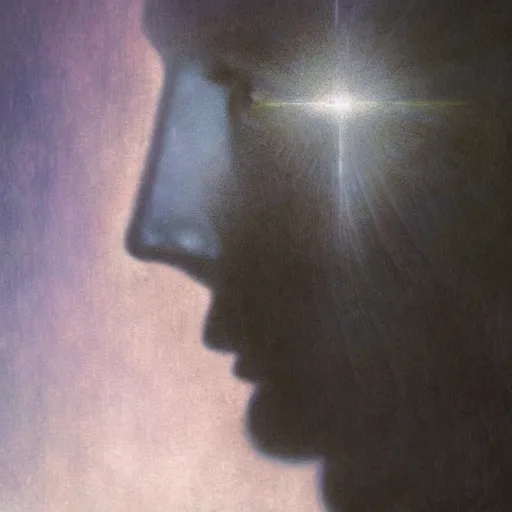 Image similar to expressive portrait of the digitally glitched soul, data, dramatic lighting, god rays, edges, universal background, facial expression, atmospheric lighting, motion design, by Beksinski, maze, sharp focus