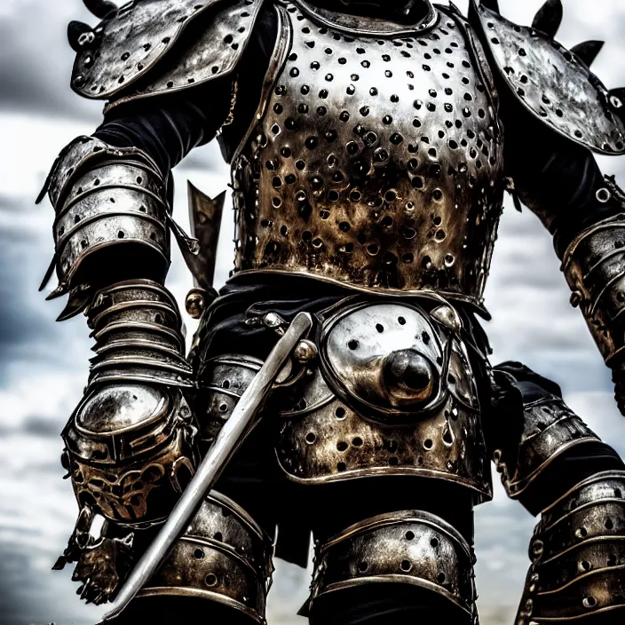 Image similar to photo of a warrior with metal bear themed armour, highly detailed, 4 k, hdr, smooth, sharp focus, high resolution, award - winning photo