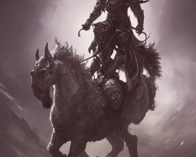 Image similar to A faded ghost devil warrior riding a giant ghost horse with armour, fantasy art, in the style of Frank Neidhardt, illustration, epic art, fantasy, intricate, elgant, amazing detail, digital painting, artstation, concept art, smooth, sharp focus