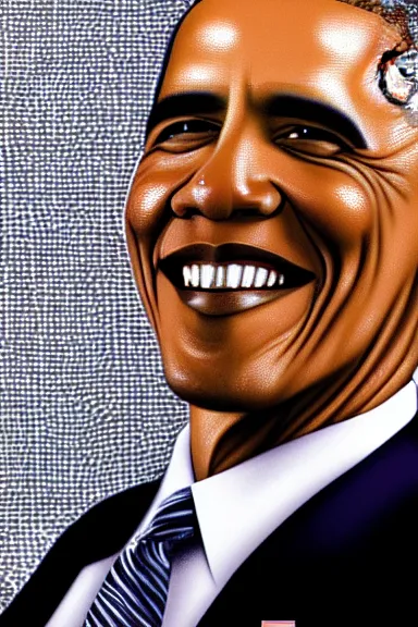 Image similar to a selfie of Obama with a double chin looking down