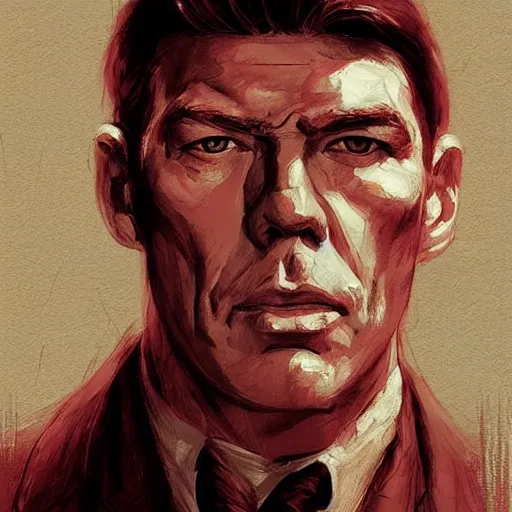 Image similar to portrait of james coburn, colourised, face portrait, epic, suave cool debonair, heist movie, fantasy, dieselpunk, hd shot, digital portrait, beautiful, artstation, comic style, by artgerm, guy denning, jakub rozalski, magali villeneuve and charlie bowater