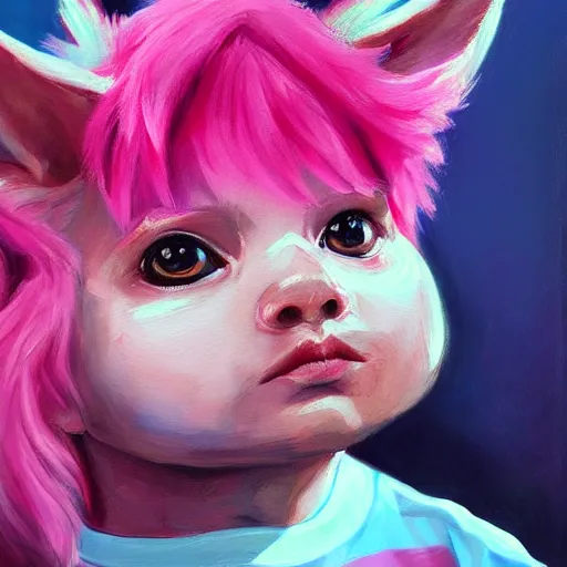 Prompt: a painting of a cute boy with pink hair and pink wolf ears, artstation, artistic, highly detailed