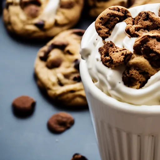 Prompt: soft serve ice cream swirl in a cup. food photography. cookies on top. cinematic, delightful, tasty, beautiful, great lights in behind. realistic. details. canon ef - s 3 5 mm f / 2. 8 macro is stm