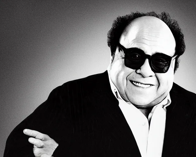 Prompt: vantablack danny devito, portrait photo