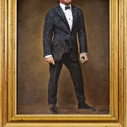 Prompt: portrait of ben askren wearing an ornate suit painted by normal rockwell