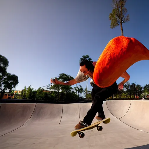 Image similar to man skateboarding on a giant human nose, photography,