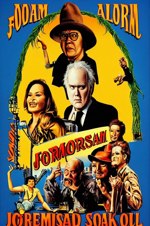 Image similar to poster for the 1 9 8 8 movie'formosan snake oil ', directed by jim jarmusch, starring john lithgow and uncle aloysius, poster by ed roth and basil wolverton ), crisp