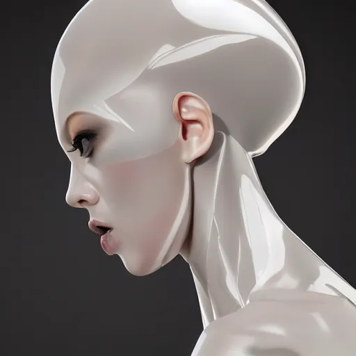 Prompt: the profile portrait of an extremely beautiful gorgeous elegant graceful sensual playful and sophisticated young porcelain mechanoid made of porcelain, fine fiberglass, luminous, translucent, centered, volumetric light, exobiology, smooth, futuristic, reallusion character creator, depth perception, 4 k, trend on artstation.