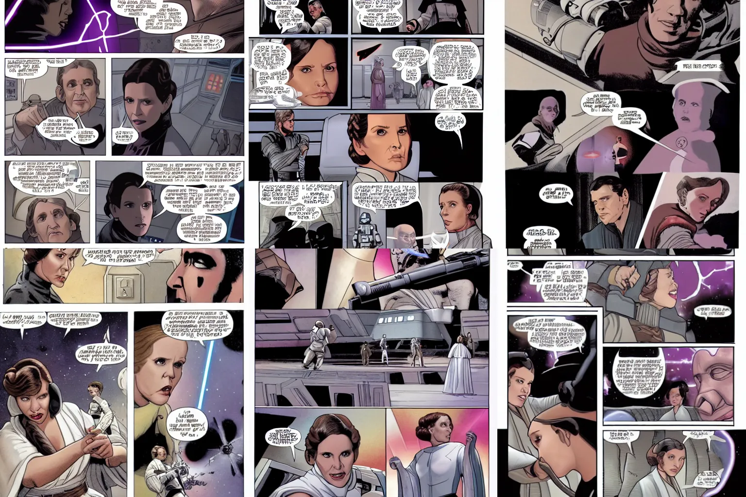 Prompt: leia organa from star wars episode 6 fights darth vader