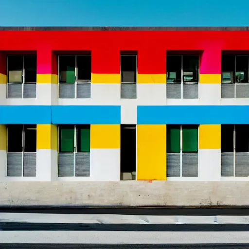 Image similar to colorful pairing of tel aviv bauhaus architecture, portrait