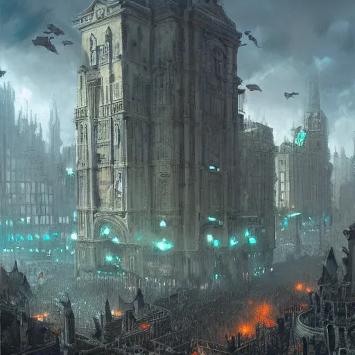 Image similar to a hoard of the dead about to take over a city, ultra detailed, fantasy illustration, by greg rutkowski