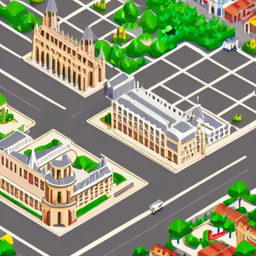 Image similar to pixel art isometric view of beauvais city in france