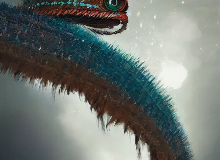 Prompt: detailed full body concept art illustration, oil painting on canvas of a quetzalcoatl, biomutant, dystopian, micro detail, octane render, 4K