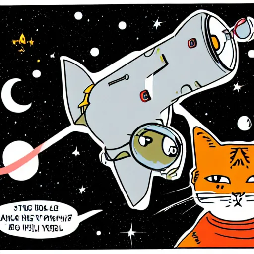 Image similar to a comic strip about cats in space, retro