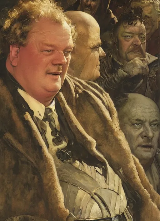 Image similar to kenneth mcmillan as baron vladimir harkonnen in dune, dynamic, by norman rockwell and craig mullins and lawrence alma tadema and nc wyeth and tom lovell, arstation baron character