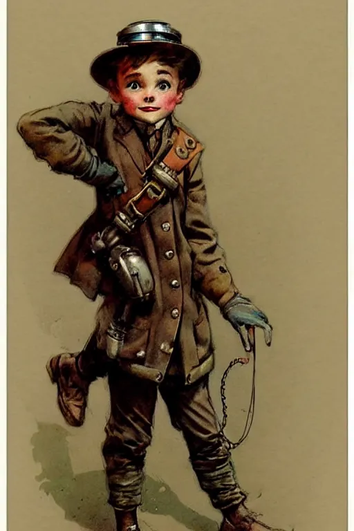 Image similar to ( ( ( ( ( 1 9 5 0 s retro future 1 0 year old adventurer in steampunk costume full portrait. muted colors. ) ) ) ) ) by jean - baptiste monge!!!!!!!!!!!!!!!!!!!!!!!!!!!!!!