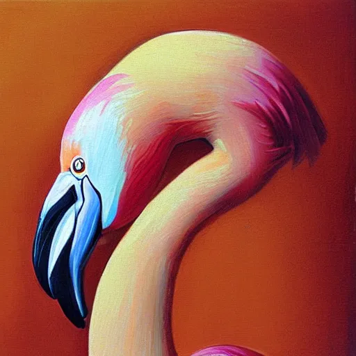 Prompt: flamingo pre-raphael oil painting