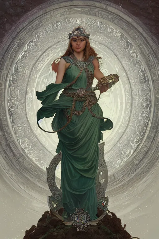 Prompt: ultra realistic illustration, a jade statue of hannah murray as the goddess athena, intricate, elegant, highly detailed, digital painting, artstation, concept art, smooth, sharp focus, illustration, art by artgerm and greg rutkowski and alphonse mucha