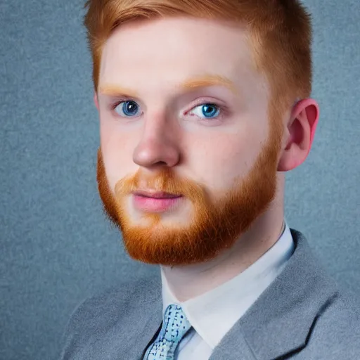 Image similar to Blue eyed ginger 23 year old man with stubble, corporate portait, headshot, profile