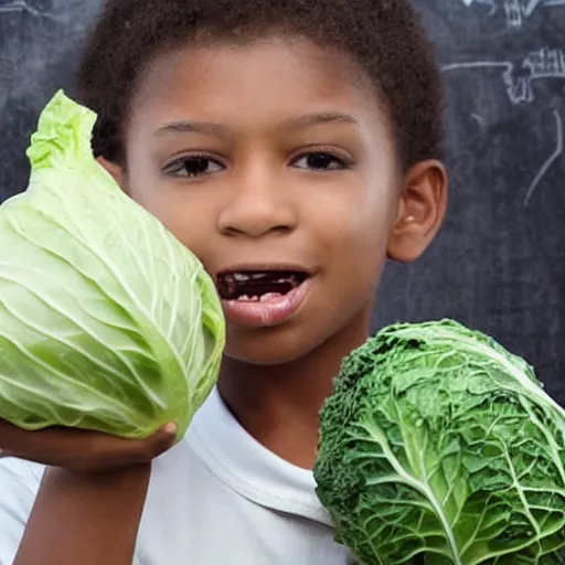 Prompt: a kid infused with a cabbage. Graphic. Horrific. Sad.