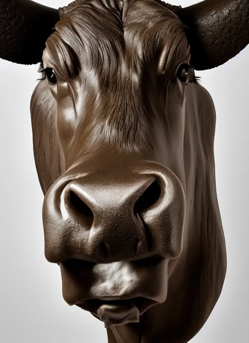 Image similar to stylised bust sculpture of a Guernsey Cow, beautiful studio lighting