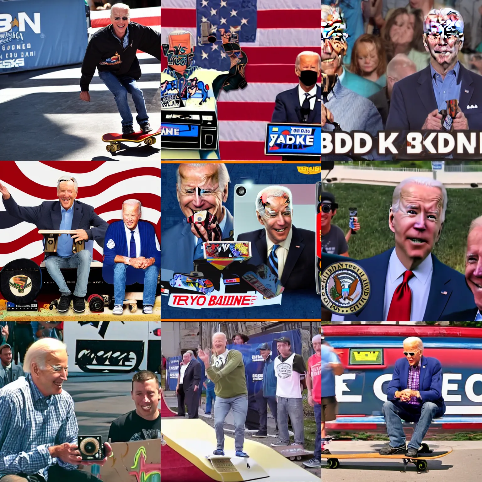 Prompt: biden skateboarding tony hawk pro skater with boombox 4 k