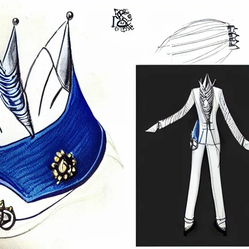 Prompt: clothing design concepts sheet, jester crown tophat,