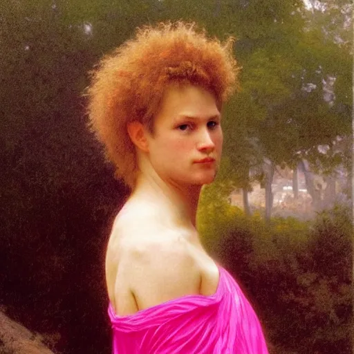 Image similar to “Painting of Chris Jericho wearing a bright pink tutu, Art by william adolphe bouguereau, During golden hour, Extremely detailed, Beautiful, Award winning”
