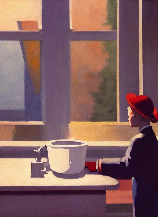 Prompt: water faucet dripping Edward Hopper and James Gilleard, highly detailed