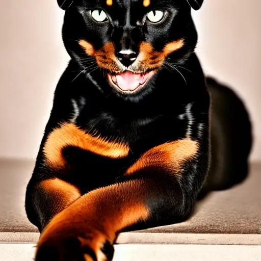 Image similar to a feline rottweiler - cat - hybrid, animal photography