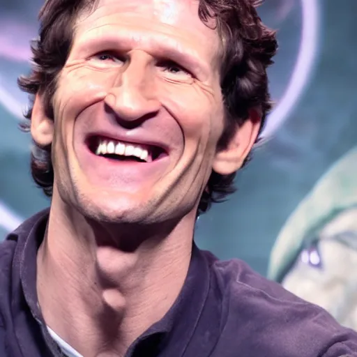 Prompt: A photo of Bethesda Game Studio's Todd Howard manically laughing, 4K UHD, high quality, amazing quality, studio quality, studio lighting