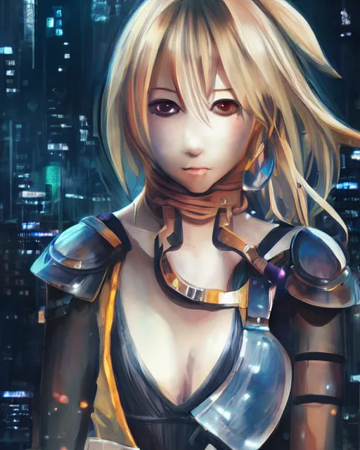 Image similar to portrait of anime girl in mechanic armor in night tokyo by makoto sinkai, perfect face, fine details