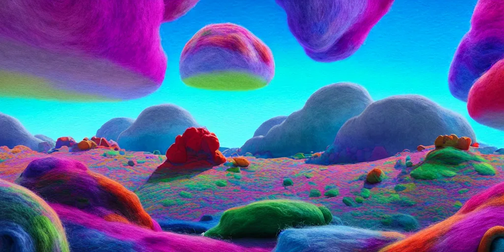 Image similar to an amazing orway landscapes glue and pva mountains, watercolor art, wool felting art, by beeple and kandinskiy, 4 k resolution, colorful, digital art