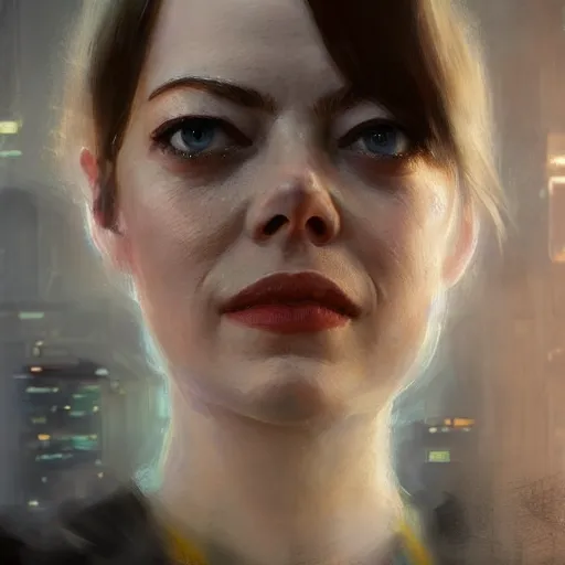 Image similar to emma stone, hyperrealistic portrait, bladerunner street the art of elysium by jeremy mann, fantasy art, photo realistic, dynamic lighting, artstation, poster, volumetric lighting, very detailed faces, 4 k, award winning