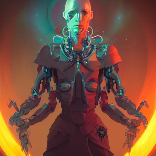 Prompt: a portrait of a cybernetic illuminati occultist, cyberpunk concept art by pete mohrbacher and wlop and artgerm and josan gonzales, digital art, highly detailed, intricate, sci-fi, sharp focus, Trending on Artstation HQ, deviantart, unreal engine 5, 4K UHD image