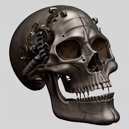 CAD cross-sectional view of a steampunk cyborg skull, | Stable 