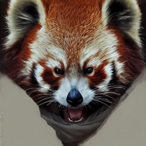 Image similar to red panda as a realistic fantasy knight, closeup portrait art by donato giancola and greg rutkowski, realistic face, digital art, trending on artstation, symmetry!!, no helmet