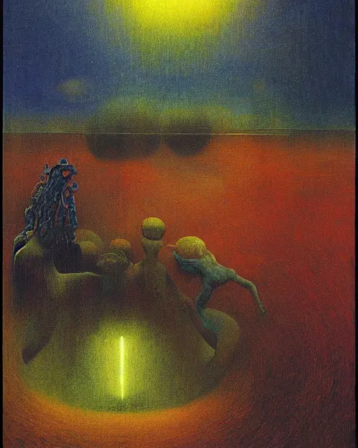 Image similar to dynamic complexity by beksinski, carrington, bosch, dali, barlowe, magritte, pagan bright multirainbow color surrealism