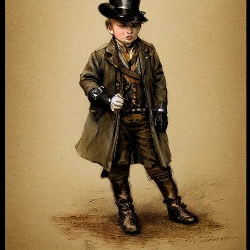 Image similar to by Jean-Baptiste Monge !!!!!!!!!!!!!!!!!!!!!!!!!!!!!!!!!!!!! (((((((((((((portrait of boy dressed as steampunk detective wearing leather gloves . muted colors. art sketch)))))))))))))